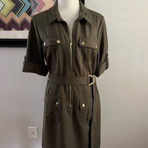 Sharagano Olive Green Safari Sheath Dress SZ 10